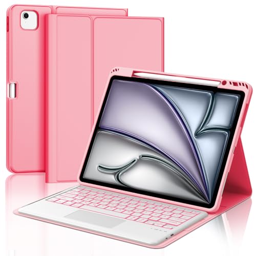 JADEMALL Tastatur iPad AIR 13 m2 - Kabellose Tastatur für iPad AIR 13 m2 2024/Air 13 m3 2025,Schutzhülle mit Pencil Halter (Begonie rot, 13" - Beleuchtung & Touchpad) von JADEMALL
