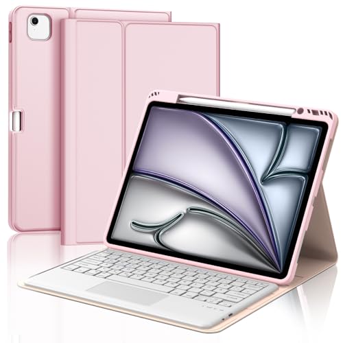 JADEMALL Tastatur iPad AIR 13 m2 - Kabellose Tastatur für iPad AIR 13 m2 2024/Air 13 m3 2025,Schutzhülle mit Pencil Halter (Sakura-Pulver, 13" - Touchpad) von JADEMALL