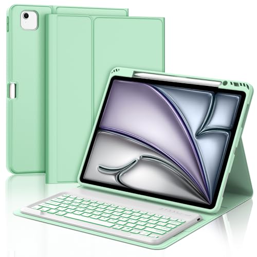 JADEMALL Tastatur iPad AIR 13 m2 - Kabellose Tastatur für iPad AIR 13 m2 2024/Air 13 m3 2025,Schutzhülle mit Pencil Halter (grasgrün, 13" - Beleuchtung) von JADEMALL
