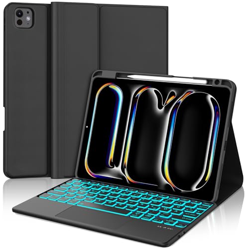 JADEMALL Tastatur iPad Pro 11 - Kabellose Tastatur mit Beleuchtung & Touchpad für iPad Pro 11 5. Gen 2024,Schutzhülle mit Pencil Halter, QWERTZ Deutsches von JADEMALL