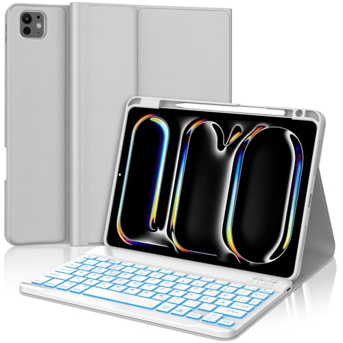 JADEMALL Tastatur iPad Pro 11 M4 - Kabellose Tastatur mit Beleuchtung für iPad Pro 11 5. Gen 2024,Schutzhülle mit Pencil Halter, QWERTZ Deutsches von JADEMALL