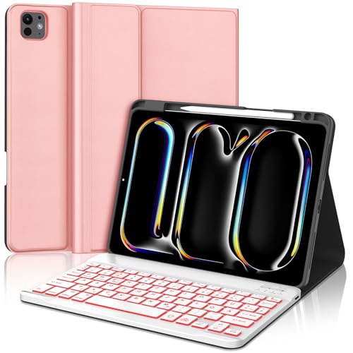 JADEMALL Tastatur iPad Pro 11 M4 - Kabellose Tastatur mit Beleuchtung für iPad Pro 11 5. Gen 2024,Schutzhülle mit Pencil Halter, QWERTZ Deutsches von JADEMALL