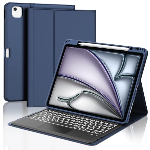 JADEMALL Tastatur iPad Pro 13 - Kabellose Tastatur mit Beleuchtung & Touchpad für iPad Pro 13 M4 2024,Schutzhülle mit Pencil Halter, QWERTZ Deutsches von JADEMALL