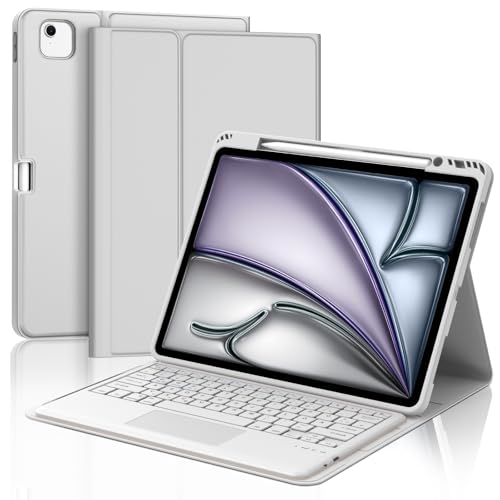 JADEMALL iPad Pro 13 m4 2024 Tastatur - Kabellose Slim Tastatur mit Ultraleichte Hülle für iPad Pro 13 m4 2024,Schutzhülle mit Pencil Halter, QWERTZ Deutsches (hellgrau, 13" - Touchpad) von JADEMALL