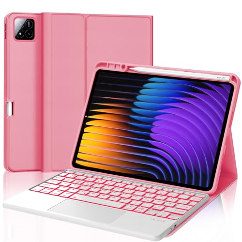 JADEMALL Xiaomi Pad 7 Pro Tastatur Hülle - für Xiaomi Pad 7/ Mi Pad 7 Pro 11,2" 2024, Multitouch-Touchpad und Tastenbeleuchtung, Wireless Bluetooth Tastatur QWERTZ Deutsch, Begonie rot von JADEMALL