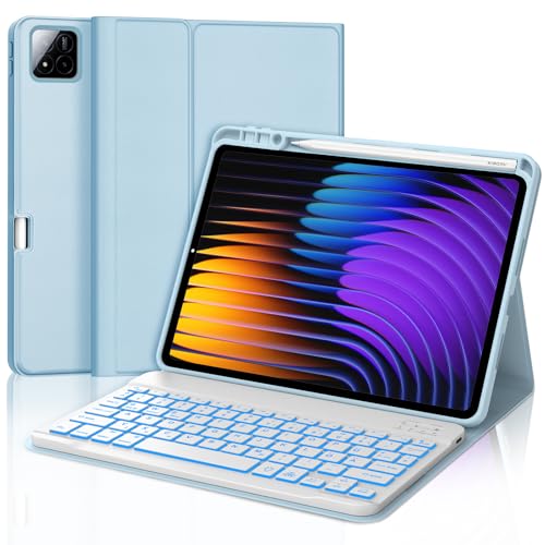 JADEMALL Xiaomi Pad 7 Pro Tastatur Hülle - für Xiaomi Pad 7/ Mi Pad 7 Pro 11,2" 2024, Beleuchtung Wireless Bluetooth Tastatur QWERTZ Deutsch, Himmelblau von JADEMALL