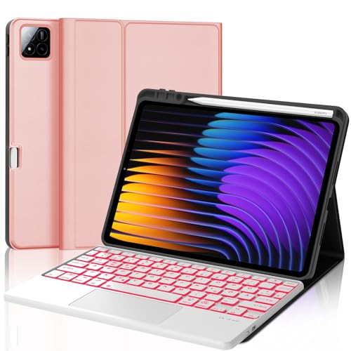 JADEMALL Xiaomi Pad 7 Pro Tastatur Hülle - für Xiaomi Pad 7/ Mi Pad 7 Pro 11,2" 2024, Wireless Bluetooth Tastatur QWERTZ Deutsch (Roségold - Beleuchtung & Touchpad) von JADEMALL