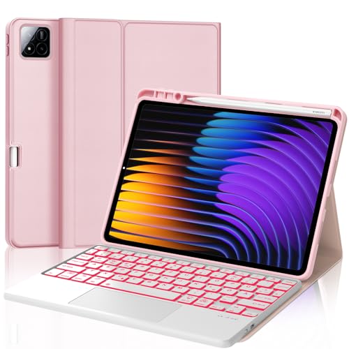 JADEMALL Xiaomi Pad 7 Pro Tastatur Hülle - für Xiaomi Pad 7/ Mi Pad 7 Pro 11,2" 2024, Wireless Bluetooth Tastatur QWERTZ Deutsch (Sakura-Pulver, 11,2" - Beleuchtung & Touchpad) von JADEMALL
