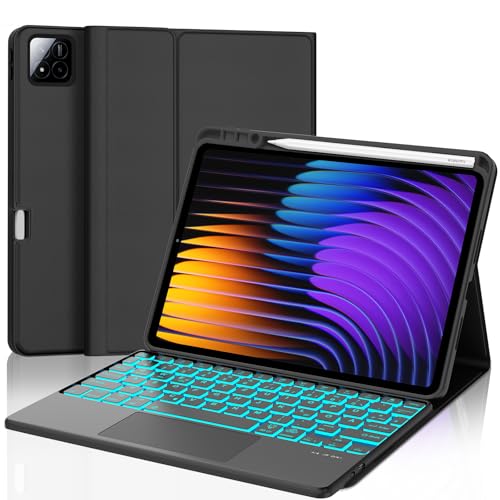 JADEMALL Xiaomi Pad 7 Pro Tastatur Hülle - für Xiaomi Pad 7/ Mi Pad 7 Pro 11,2" 2024, Wireless Bluetooth Tastatur QWERTZ Deutsch (Schwarz - Beleuchtung & Touchpad) von JADEMALL