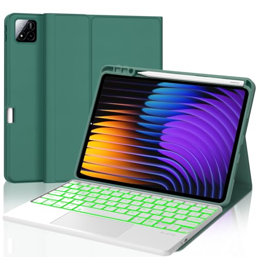 JADEMALL Xiaomi Pad 7 Pro Tastatur Hülle - für Xiaomi Pad 7/ Mi Pad 7 Pro 11,2" 2024, Wireless Bluetooth Tastatur QWERTZ Deutsch (dunkelgrün, 11,2" - Beleuchtung & Touchpad) von JADEMALL