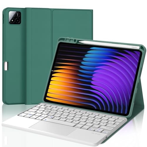 JADEMALL Xiaomi Pad 7 Pro Tastatur Hülle - für Xiaomi Pad 7/ Mi Pad 7 Pro 11,2" 2024, Wireless Bluetooth Tastatur QWERTZ Deutsch (dunkelgrün - Touchpad) von JADEMALL