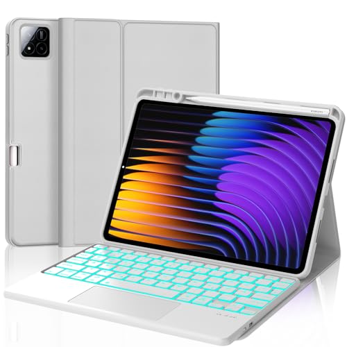 JADEMALL Xiaomi Pad 7 Pro Tastatur Hülle - für Xiaomi Pad 7/ Mi Pad 7 Pro 11,2" 2024, Wireless Bluetooth Tastatur QWERTZ Deutsch (hellgrau - Beleuchtung & Touchpad) von JADEMALL