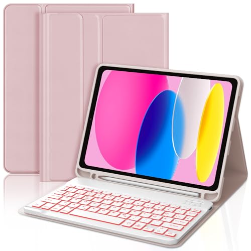 JADEMALL iPad 11 Generation A16 Tastatur, Beleuchtete Tastatur Hülle Kompatibel mit für iPad 10.9 2022/2025, Magnetische Kabelloser Bluetooth (Sakura-Pulver, 10,9" - Beleuchtung) von JADEMALL
