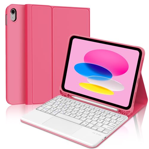 JADEMALL iPad 11 Generation A16 Tastatur, Beleuchtete Tastatur Hülle Kompatibel mit für iPad 10.9 2022/2025, Magnetische Kabelloser Bluetooth (Begonie rot, 10,9" - Touchpad) von JADEMALL