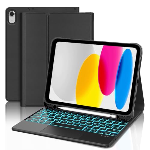 JADEMALL iPad 11 Generation A16 Tastatur, Beleuchtete Tastatur Hülle Kompatibel mit für iPad 10.9 2022/2025, Magnetische Kabelloser Bluetooth (Schwarz, 10,9" - Beleuchtung & Touchpad) von JADEMALL
