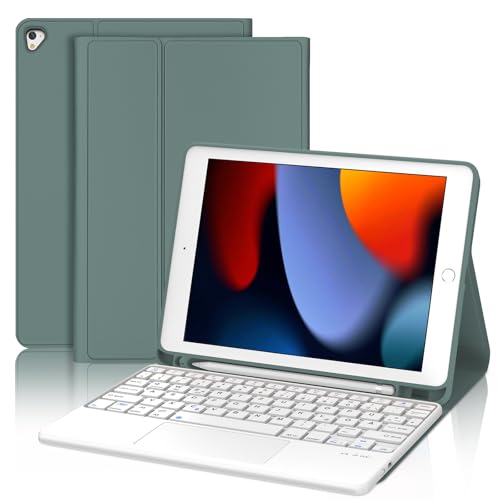 JADEMALL iPad 6. Generation Hülle mit Tastatur, Tastatur Hülle mit Touchpad und Stifthalter für iPad 5. Generation 2017, Pro 9.7 Zoll, Air 2 & 1, QWERTZ Layout, Dunkelgrün von JADEMALL