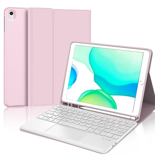 JADEMALL iPad 9 Generation Hülle mit Tastatur und Touchpad Hülle für iPad 9 Generation 2021/ iPad 8 Gen. 2020/ iPad 7 Gen. 2019/ iPad Air 3, Wireless Bluetooth Tastatur QWERTZ Deutsch PK von JADEMALL