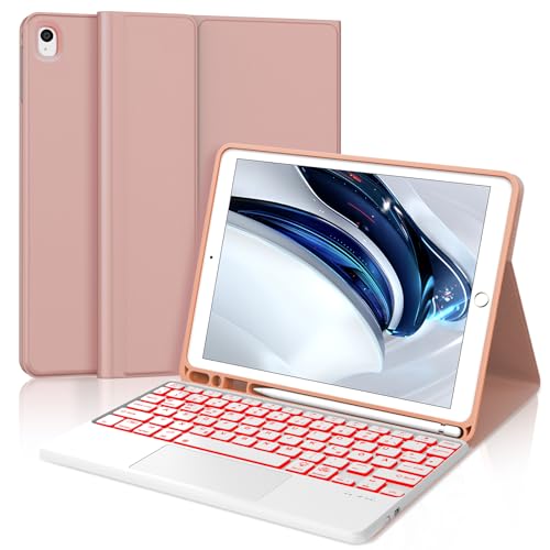 JADEMALL iPad 9 Hülle mit Tastatur, 10.2 Zoll Hülle mit Tastatur für iPad 9/8/7 Generation 2021/2020/2018, Magnetische QWERTZ Bluetooth (ROSA) von JADEMALL