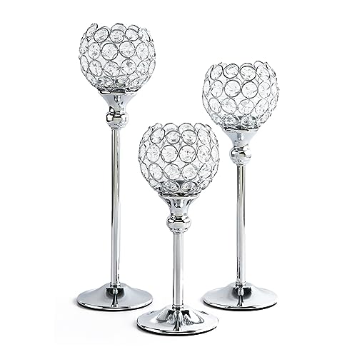 Kristall Tee Kerze Teelicht Kerzenhalter Romantische Kelch Form Metall Glas Kerzenhalter for Hochzeit Tisch Mittelstücke Dekor Neue (Color : B-Silver-3Pcs) von JADERY