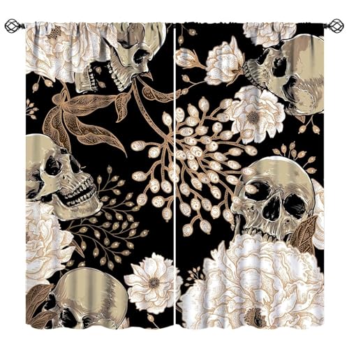 JADERYS Verdunkelungsvorhänge mit Totenkopf-Motiv, Gothic, Totenkopf, Vintage, Gold, Weiß, abstrakte Blumen für Schlafzimmer, Wohnzimmer, Badezimmer, Stangentaschen, Dekoration, Fenstervorhänge, 2 JADERYS Verdunkelungsvorhänge mit Totenkopf-Motiv, Gothic, Totenkopf, Vintage, Gold, Weiß, abstrakte Blumen für Schlafzimmer, Wohnzimmer, Badezimmer, Stangentaschen, Dekoration, Fenstervorhänge, 2 von JADERYS