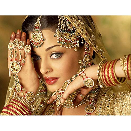 JAFIEG DIY Diamond Painting Portrait Vollrunde indische Schönheit 5D Stickerei Bilder von Strass Mosaik t Maske LadyZP-278840 * 50cm von JAFIEG