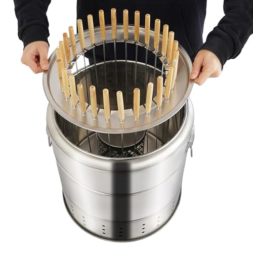Holzkohle-Fassgrill mit Edelstahl-Umrandung – Tragbarer Grill mit 20 Spießen | Robuster rotierender Kebab-Grill for Camping, Picknicks und Partys im Freien(28 skewers) von JAGHAWXL