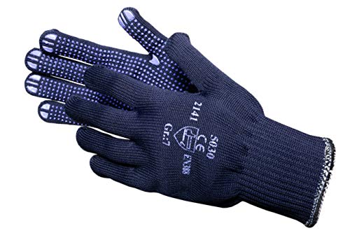 12 Paar JAH 5030 Feinstrick Handschuhe blau mit Noppen gute Passform ohne Nähte griffsicher atmungsaktiv waschbar 70% Polyester außen 30% Baumwolle innen hochwertige mittelschwere Qualität Gr. 10 von Jah