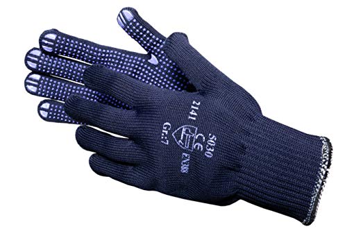12 Paar JAH 5030 Feinstrick Handschuhe blau mit Noppen gute Passform ohne Nähte griffsicher atmungsaktiv waschbar 70% Polyester außen 30% Baumwolle innen hochwertige mittelschwere Qualität Gr. 11 von Jah