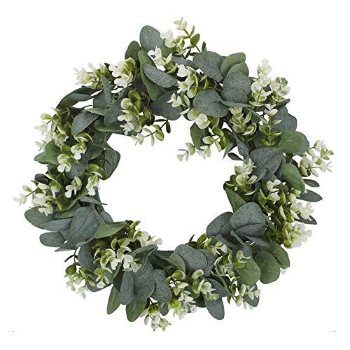 JAHEMU Kranz Künstliche Eukalyptus Kranz Grün Türkranz Wandkranz Plastik Kranz Easter Deko für Outdoor, Party, Garten, Wand, 33cm von JAHEMU