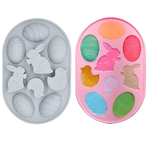 JAHEMU Silikonform Schokoladenform Ostern Mould Kuchenform Hase Seifenformen Küche Backform für Backen, Kuchen, Schokolade, 2 Stück (Grau, Pink) von JAHEMU