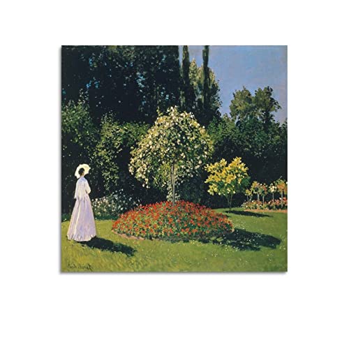 JAHER Claude Monet Gemälde – (Frau im Garten) Poster Wandkunst Bild Gemälde Leinwand Kunstwerke Schlafzimmer Wohnzimmer Dekor 60 x 60 cm von JAHER