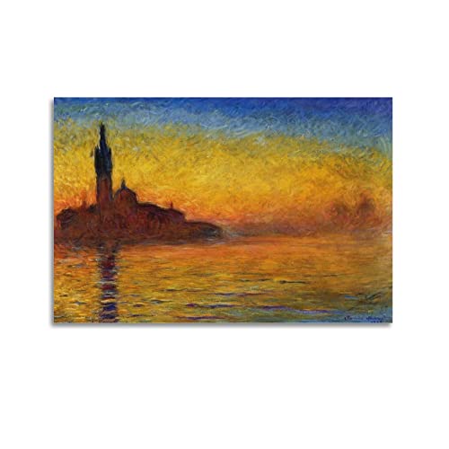 JAHER Claude Monet Paintings – (San Giorgio Maggiore at Dusk, 1908) Poster, Wandkunst, Geschenke, Schlafzimmer, Drucke, Heimdekoration, hängendes Bild, Leinwand, Gemälde, 30 x 45 cm von JAHER