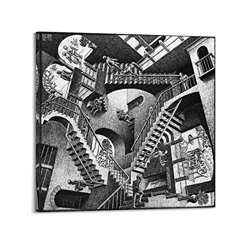 JAHER M.C. Escher Gemälde Kunstwerke – (Treppen) Poster Wandkunst Bild Gemälde Leinwand Drucke Kunstwerke Schlafzimmer Wohnzimmer Dekor 40 x 40 cm von JAHER