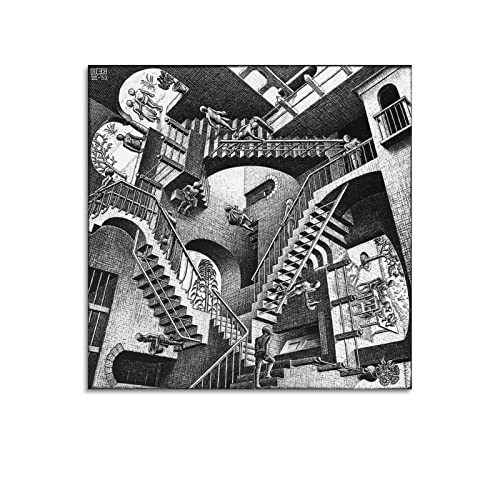 JAHER M.C. Escher Paintings Artworks – (Treppen) Poster, dekoratives Gemälde, Leinwand, Wandkunst, Wohnzimmer, Schlafzimmer, Gemälde 40 x 40 cm von JAHER