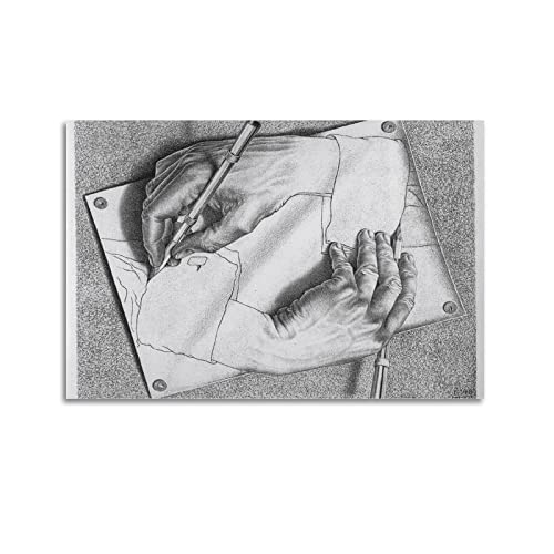 JAHER M.C. Escher Paintings Artworks – (Zeichnung Hände) Poster Malerei auf Leinwand Wandkunst Scrollbild Bild Druck Wohnzimmer Wand Dekor Häuser 40 x 60 cm von JAHER