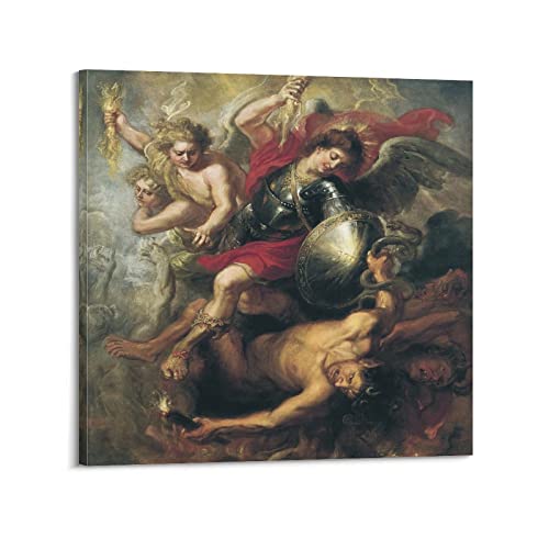 JAHER Peter Paul Rubens Gemälde – (Saint Michael Expelling Lucifer, 1622) Poster Geschenke Leinwand Gemälde Wandkunst Dekorative Bild Drucke Moderne Dekoration 50 x 50 cm von JAHER