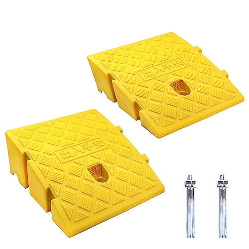 Bordsteinrampen, Aus Robustem Kunststoff, 2 Stück Tragbar Rampe Rollstuhl Türschwellenrampe für Auffahrt, Gehweg, Motorrad, Roller, Autos, mit 2 Erweiterungsbolzen (Gelb, 27 x 25 x 11 cm) von JAHOMFAI