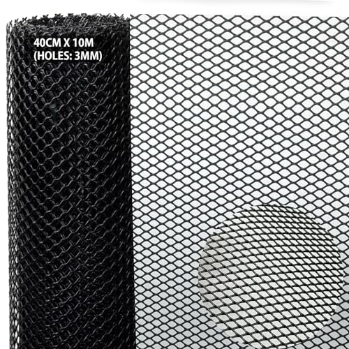 Kaninchendraht Kunststoff 40cm x 10m Gartenzaun maschendraht kunststoffzaun Wühlmausgitter Volierendraht Tiergehege für Geflügel Garten Balkon Schutznetz Zuchtnetz ((Löcher: 3 mm), Schwarz) von JAHOMFAI