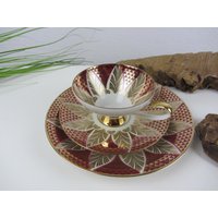 Rot Gold, Festliche Sammeltasse Von Johann Seltmann Vohenstrauß, Vintage Sammelgedeck Kaffeegedeck Für Die Kaffeetafel, Aussteuer Porzellan von JAHRZEHNTE