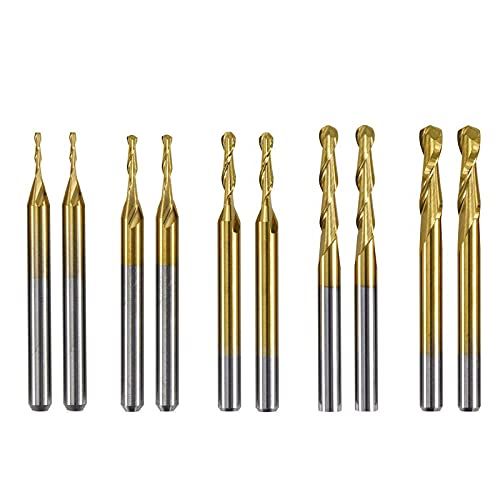 10 stücke Blechbeschichtete Kugel Nase Router Bit 1/8 '' (3.175mm) Schaft Hartmetallendmühle CNC Spirale Fräser Holzgravur Bit von JAINGU