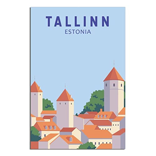Vintage Reiseposter Estland Tallinn Leinwandkunst Wanddekoration Familienmalerei Poster von JAJALIN