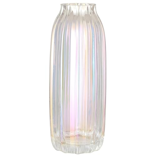 Große farbige Moderne Glasvase, irisiert, kristallklare Glasvase, 32 cm, für dekorative Heimbüro-Mittelaufsätze, Blumendekor (farbig 32 cm) von JAKY-Global