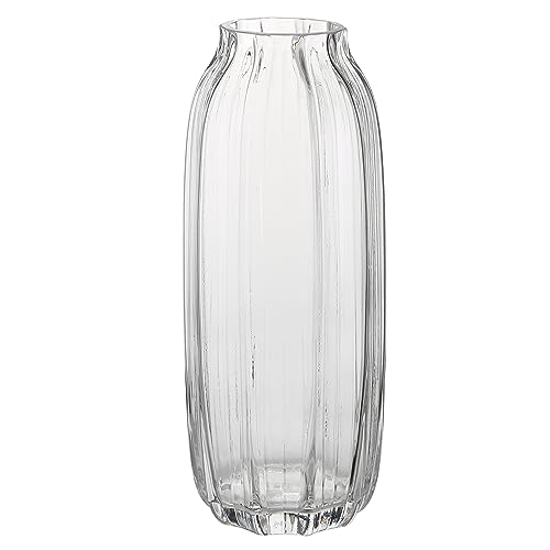 Große transparente Glasvase, gerippt, hoch, transparent, Blumenvase, 32 cm, dekorative Vasen für Zuhause, Tischdekoration, Blumendekoration und Bauernhaus (transparent, 32 cm) von JAKY-Global