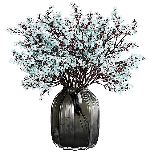 JAKY-Global Babys Atem Stoff Tuch künstliche Blumen 12 Bundle europäischen gefälschte Seidenpflanzen Dekoration Hochzeit Party Dekoration Blumensträuße Real Touch DIY Home Garden (Grau Blau-12pcs) von JAKY-Global