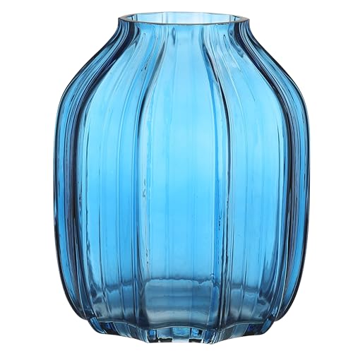 JAKY Global Elegante blaue Glasvase, 20 cm hoch, Tischaufsatz für Zuhause oder Büro, Dekoration, atemberaubende Glasvase für Blumen, perfekt für Bauernhaus, 20 cm von JAKY-Global