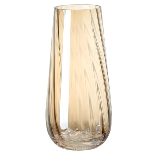 JAKY-Global Glas Vase Modern Groß, Konische Gerippte Blumenvase 25,0cm Hoch Glasvase Heimdekoration Tischdeko für Büro Wohnzimmer Hochzeiten Party Events(Bernstein) von JAKY-Global