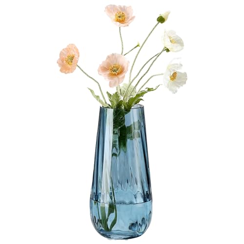 JAKY-Global Glas Vase Modern Groß, Konische Gerippte Blumenvase 25,0cm Hoch Glasvase Heimdekoration Tischdeko für Büro Wohnzimmer Hochzeiten Party Events(Blau) von JAKY-Global