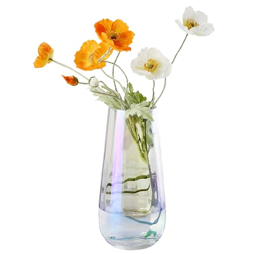 JAKY-Global Glas Vase Modern Groß, Konische Gerippte Blumenvase 25,0cm Hoch Glasvase Heimdekoration Tischdeko für Büro Wohnzimmer Hochzeiten Party Events(Irisiert) von JAKY-Global