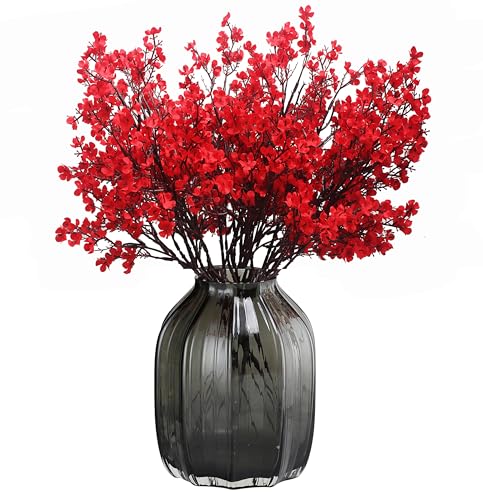 JAKY-Global Künstliche Blumen 12 Stück Getrocknete Unechte Seide Blumen Babysbreath Pflanze Dekoration für Hochzeit Sträuße Haus Garten Party Blumenschmuck(Red) von JAKY-Global