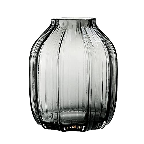 Schwarzgraue Glasvase für Blumen, dunkelgraue Knospe, hohe Glasvasen, H-21 cm, einfaches gestreiftes Design für Heimbodendekoration, Bauernhaus-Dekoration, Tafelaufsatz, Couchtischdekorationen (grau, von JAKY-Global